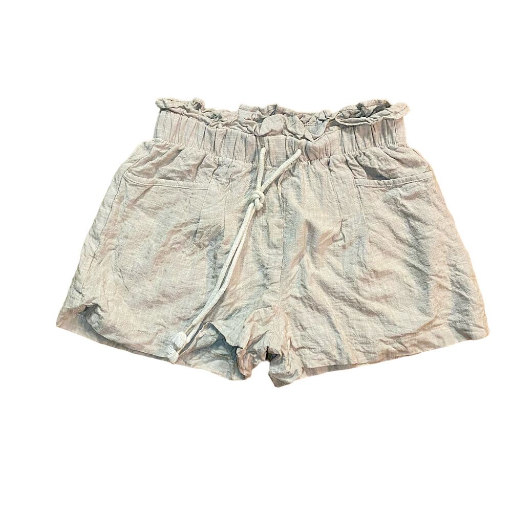 Streetwear Society Beige Linen Paperbag Waist Shorts Womens Medium
